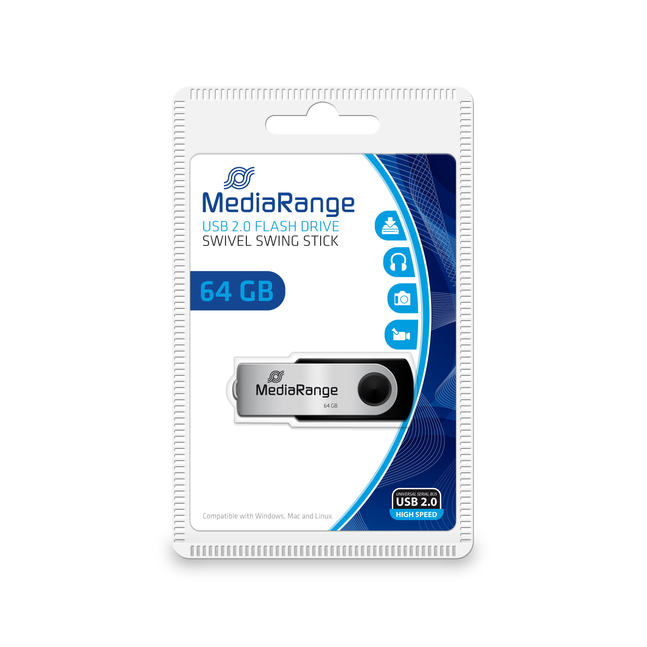 MediaRange 64GB USB 2.0 USB-sticka USB Type-A / Micro-USB Svart, Silver
