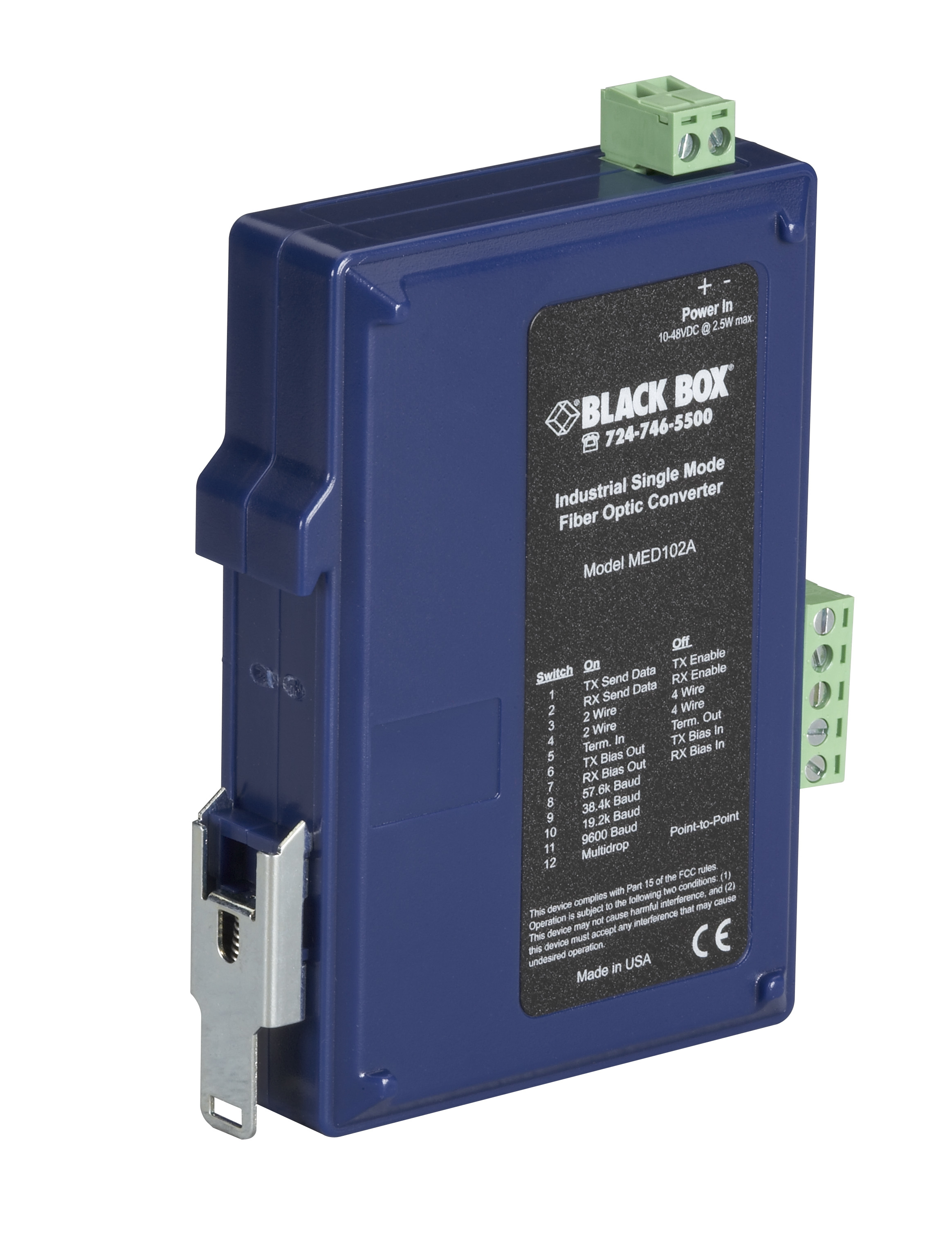 Black Box MED102A konverterare/repeaters/isolatorer RS-232/422/485 Fiber (SC) Blå