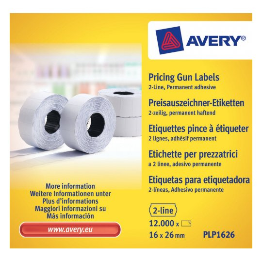 Avery PLP1626 självhäftande etiketter Prislapp Permanent Vit 12000 styck