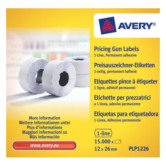 Avery PLP1226 självhäftande etiketter Prislapp Permanent Vit 15000 styck