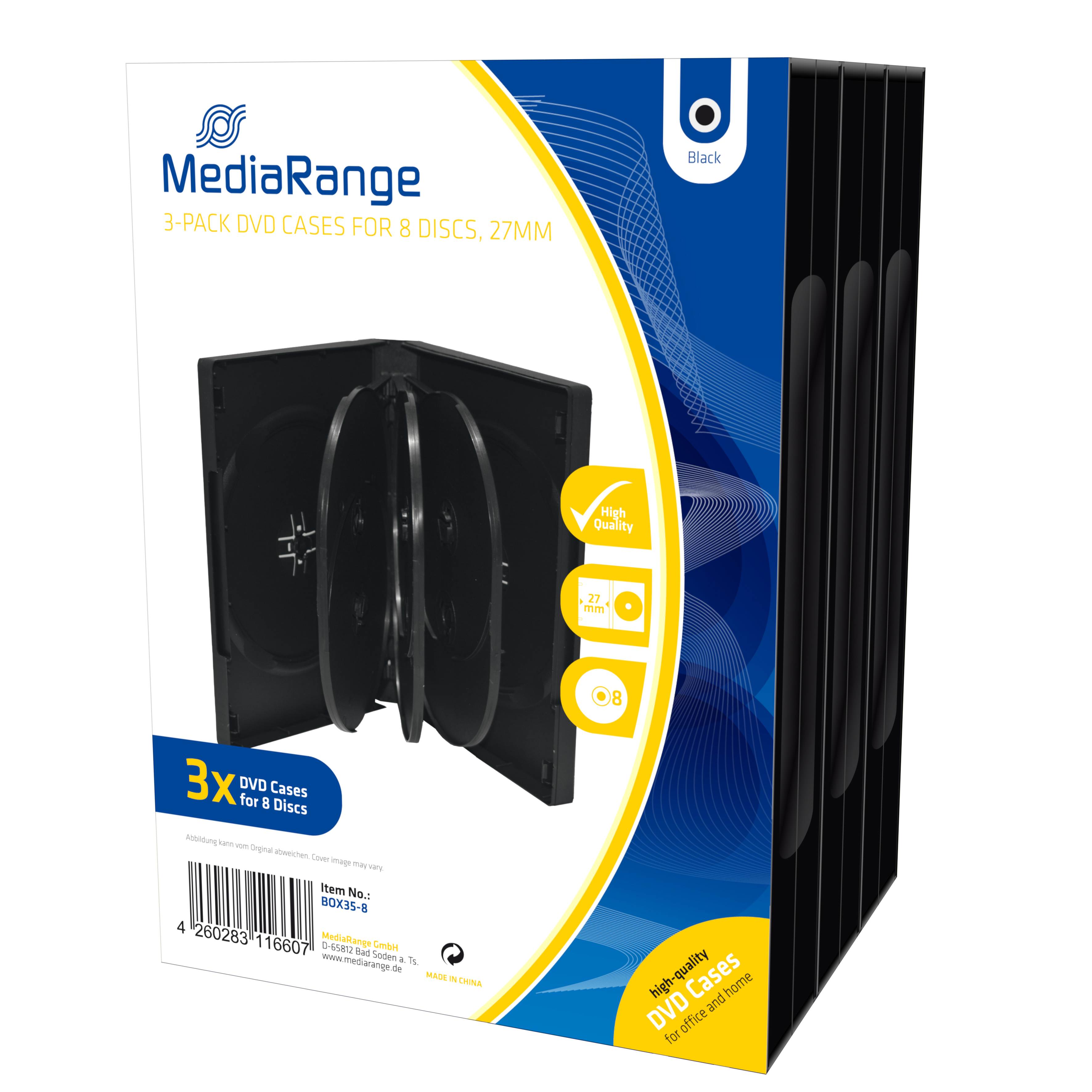 MediaRange BOX35-8 fodral till optiska skivor Plastfodral 8 diskar Svart