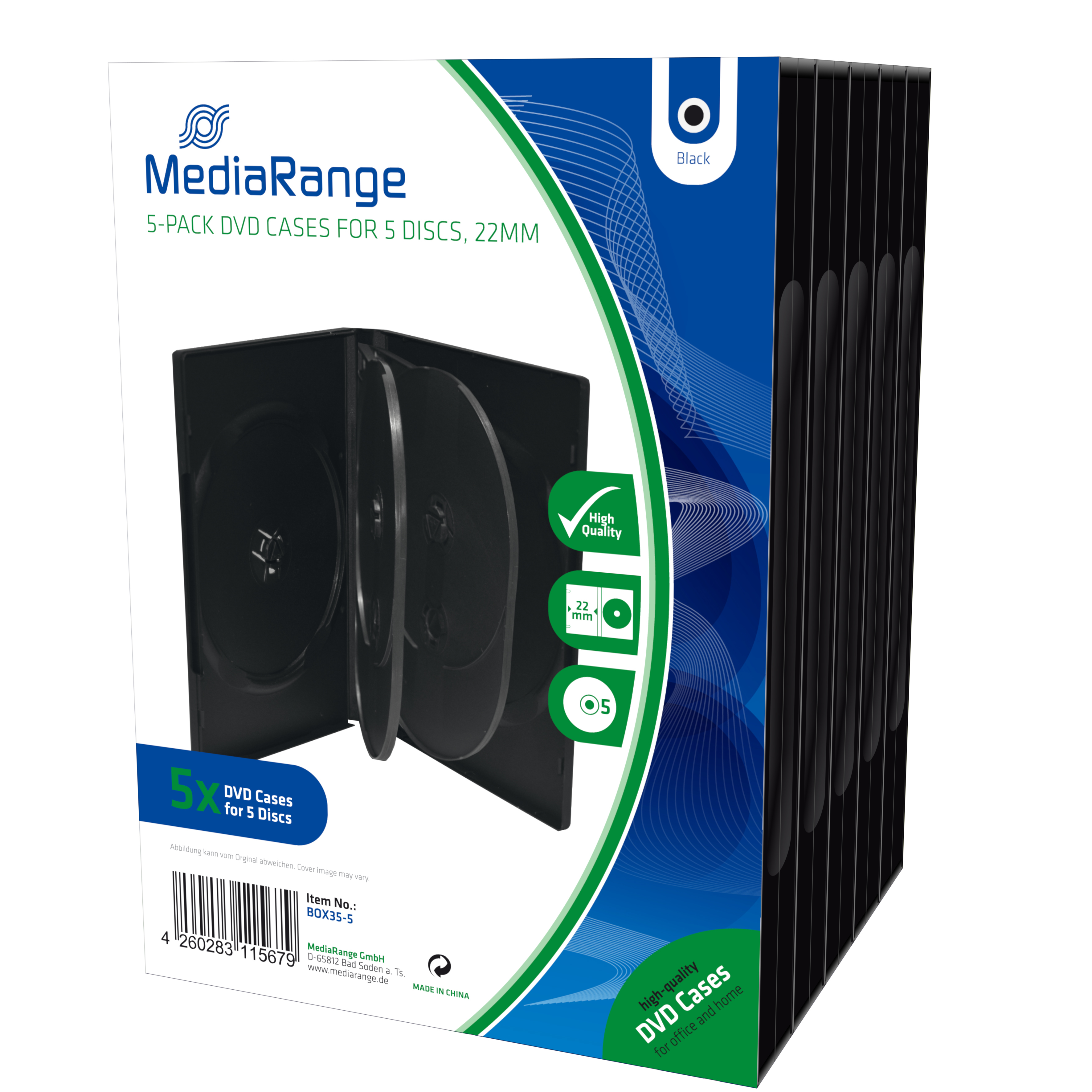 MediaRange BOX35-5 fodral till optiska skivor DVD-fodral 5 diskar Svart