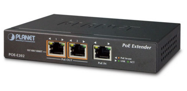 PLANET POE-E202 nätverksförlängare Nätverkssändare och -mottagare Svart 10, 100, 1000 Mbit/s