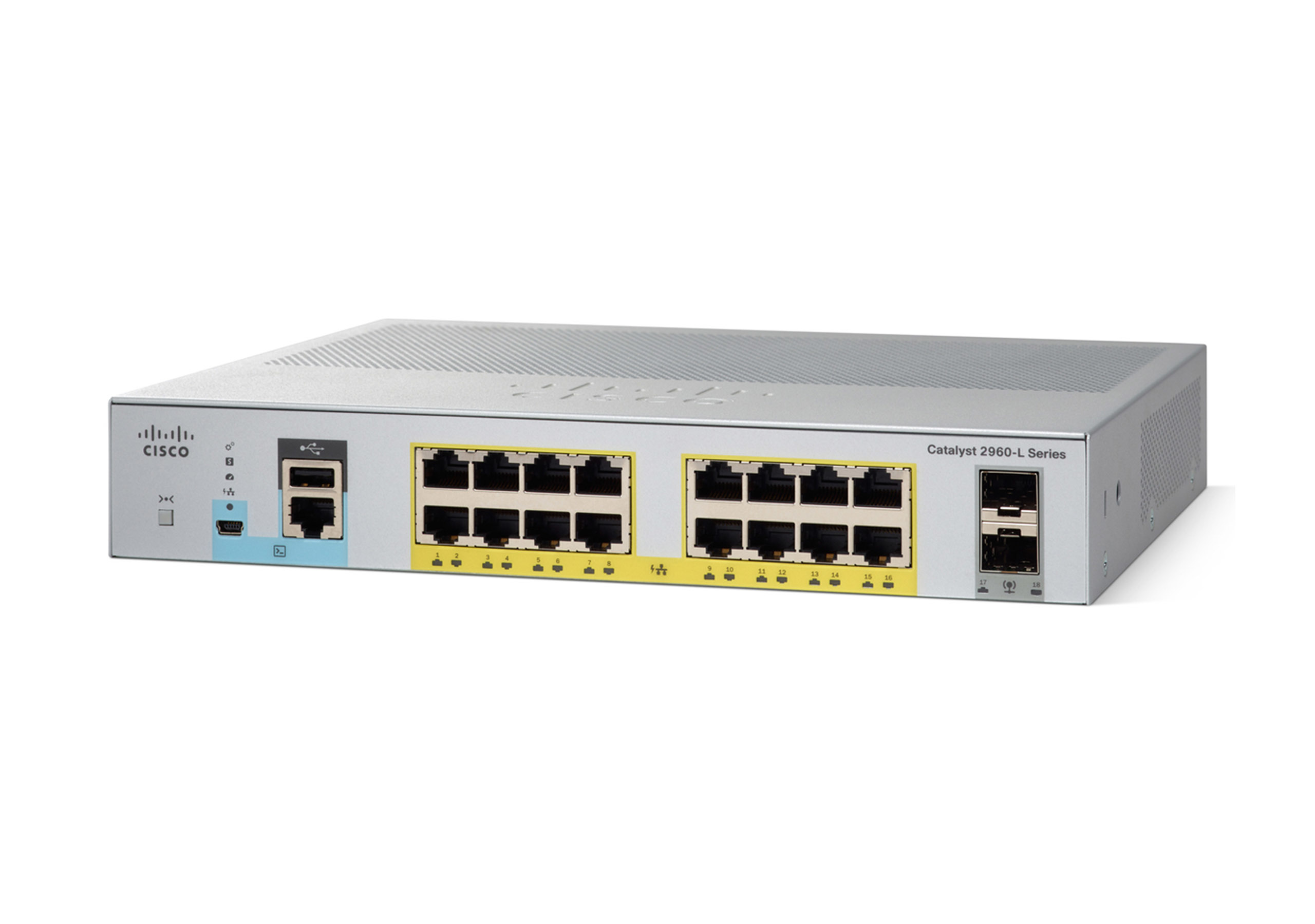 Cisco Catalyst 2960L-16PS-LL hanterad L2 Gigabit Ethernet (10/100/1000) Strömförsörjning via Ethernet (PoE) stöd 1U Grå