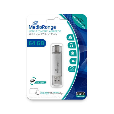 MediaRange MR937 USB-sticka 64 GB USB Type-A / USB Type-C 3.2 Gen 1 (3.1 Gen 1) Silver