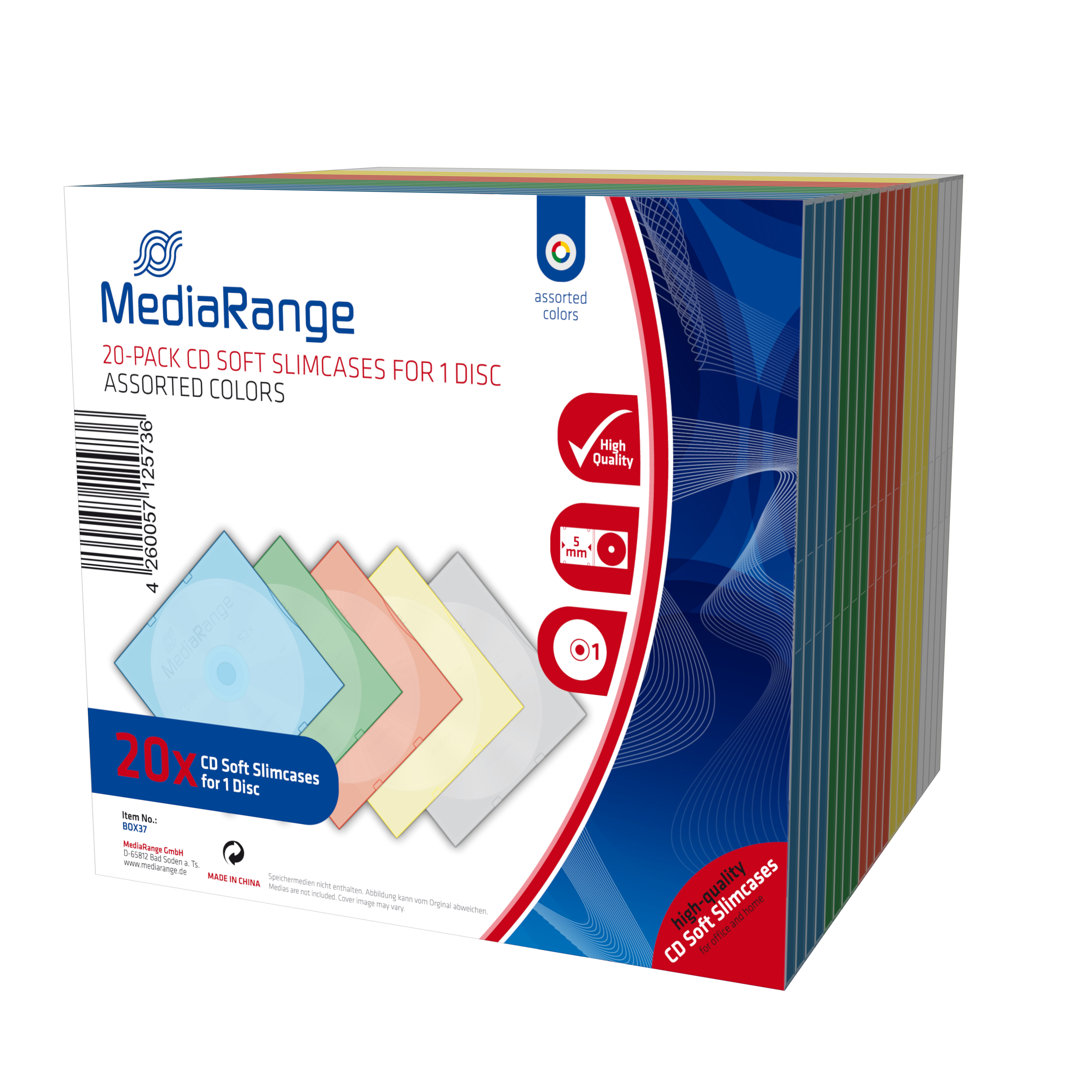 MediaRange BOX37 fodral till optiska skivor Slimline-fodral 1 diskar Multifärg