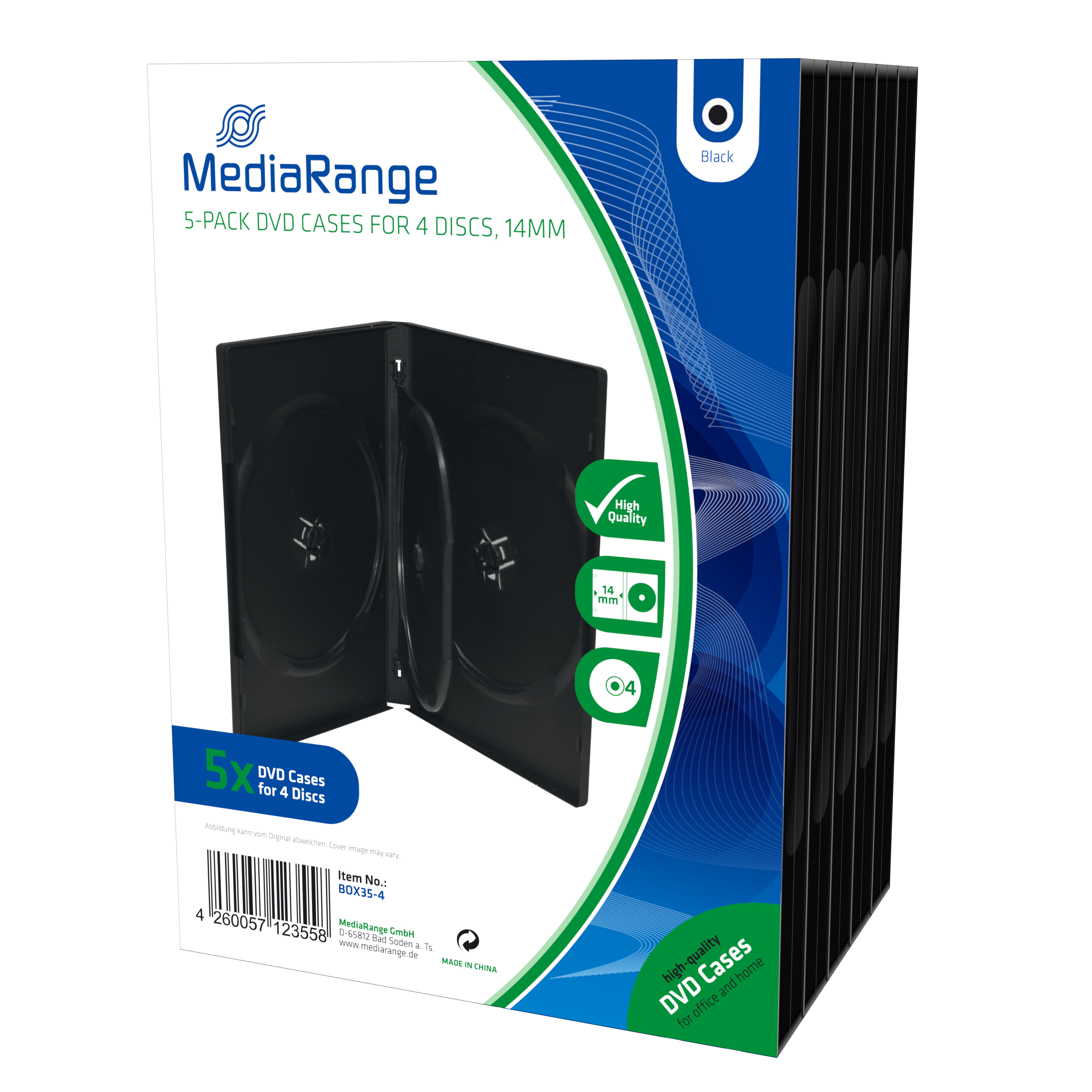MediaRange BOX35-4 fodral till optiska skivor DVD-fodral 4 diskar Svart