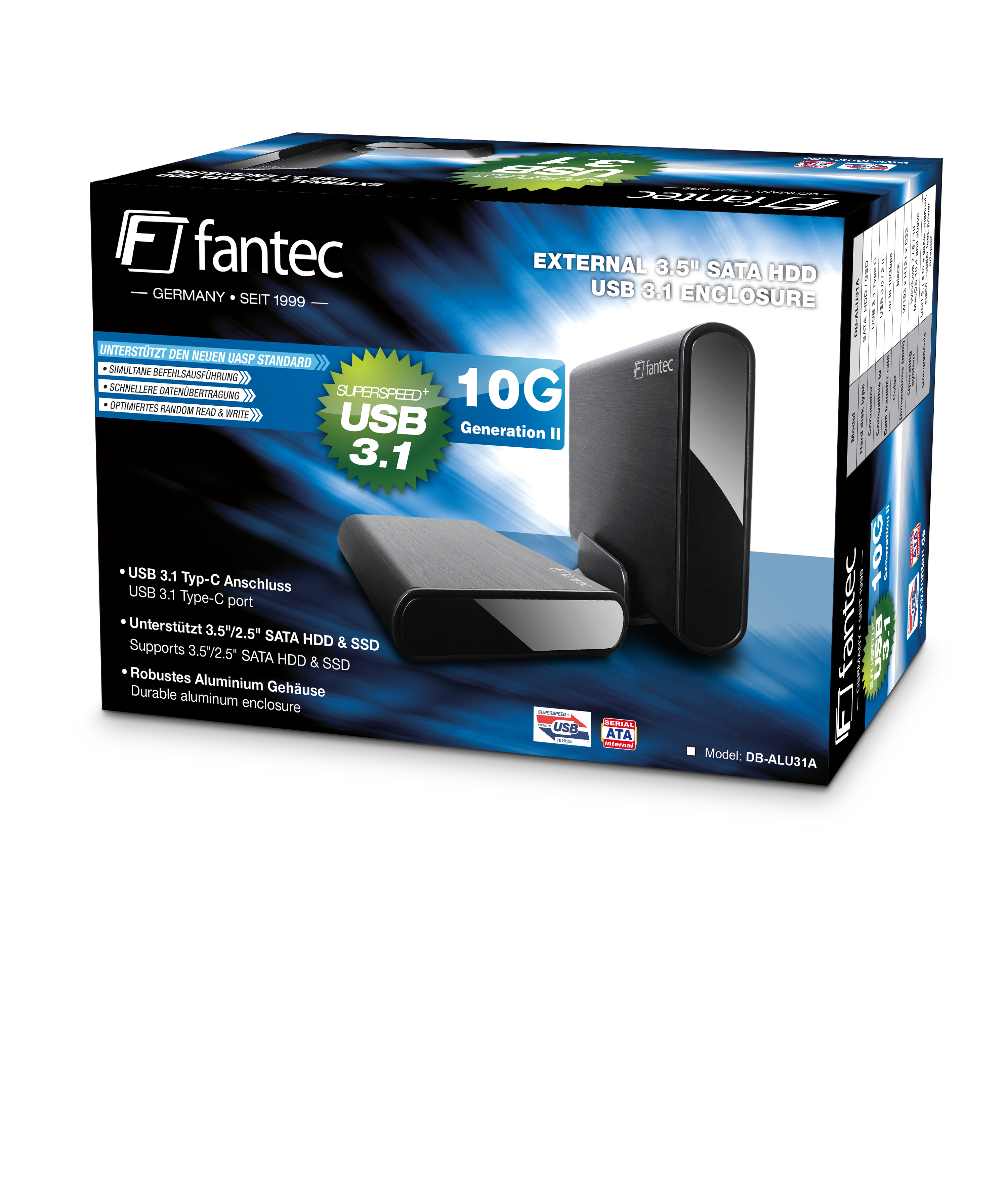 Fantec 2168 Hölje för lagringsenheter HDD- / SSD kabinett Svart 2.5/3.5'