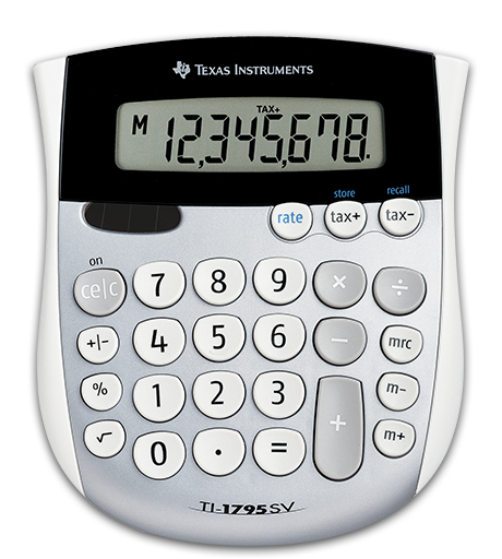 Texas Instruments TI-1795 SV miniräknare Skrivbord Grundläggande Svart, Silver, Vit