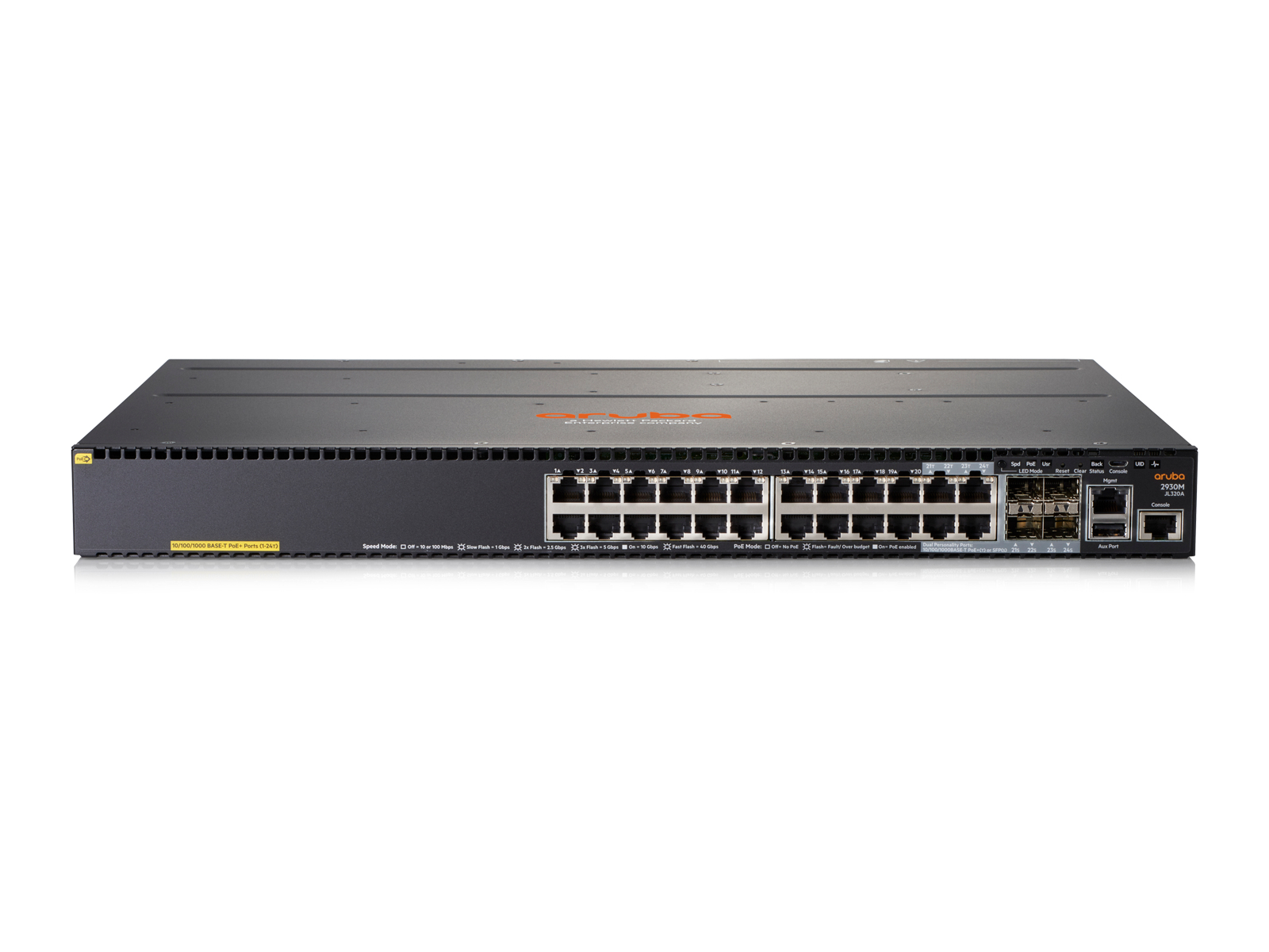 Aruba, a Hewlett Packard Enterprise company Aruba 2930M 24G PoE+ 1-slot hanterad L3 Gigabit Ethernet (10/100/1000) Strömförsörjning via Ethernet (PoE) stöd 1U Grå