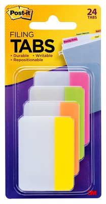 Post-It Tabs, 2 inch Solid, Assorted Bright Colors, 6/Color, 4 Colors, 24/Pk självhäftande flik Grön, Orange, Rosa, Gul