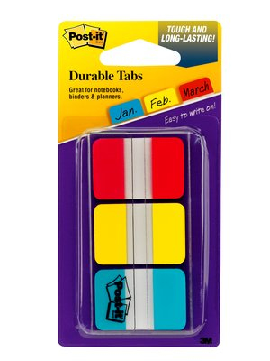 Post-It Tabs, 1 inch Solid, Red, Yellow, Blue, 22 Tabs/Color, 66/Dispenser självhäftande flik Blå, Röd, Gul