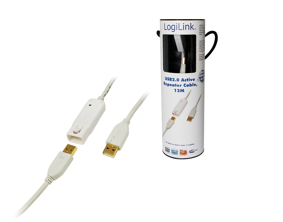 LogiLink 12m USB 2.0 USB cable USB A 0.48 Gbit/s White