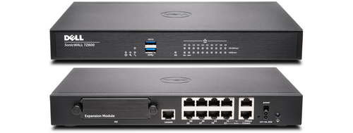 SonicWall TZ600. Firewall throughput: 1.5 Gbit/s, Maximum data transfer rate: 1 Gbit/s, VPN throughput: 1.1 Gbit/s. Intern