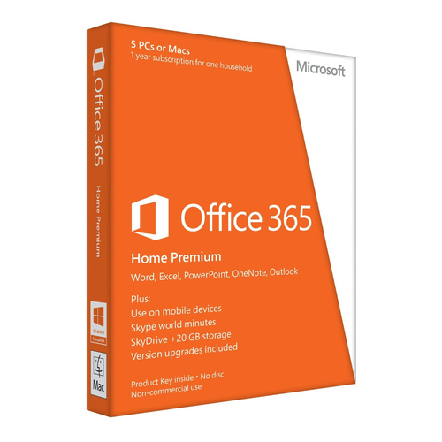 Microsoft Office 365 Home Premium. License quantity: 5 license(s), License term in years: 1 year(s), Software type: Electr