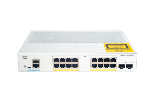 Cisco Catalyst 1000-16P-2G-L Network Switch, 16 Gigabit Ethernet (GbE) PoE+ Ports, 120W PoE Budget, two 1 G SFP Uplink Por