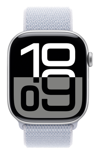 Apple Watch Series 10 GPS 46mm Silver Aluminium Case with Blue Cloud Sport Loop. Display technology: OLED, Display resolut